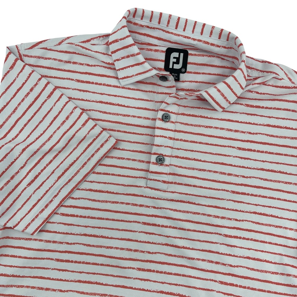 FootJoy Mens Golf Polo Shirt Medium Orange Stripe‎ Short Sleeve FJ Logo Athletic
